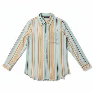 Rachel Zoe Tunic Shirt Womens Striped Button Front Green Pink Size M